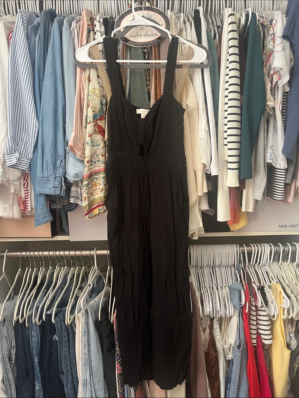 Black Sleeveless Jumpsuit with Gathered Bust